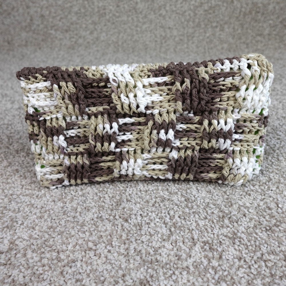 Handmade Crochet Reusable Mop Cover Basketweave Cotton Brown Tan White